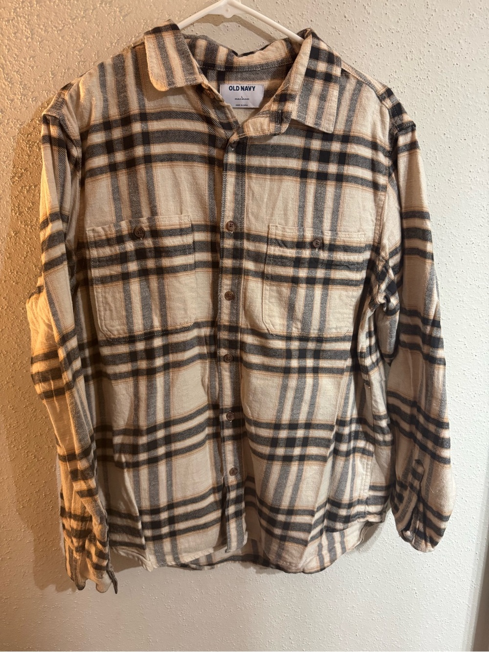 Old Navy Beige and Black Plaid Flannel Shirt